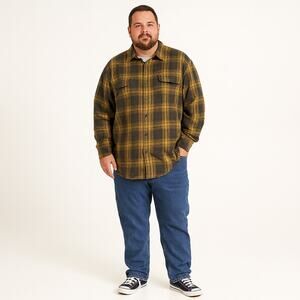 Carhartt yellow and black plaid button down shirt 2XL